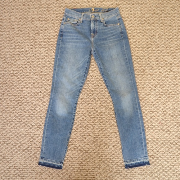 7 for all mankind The Ankle Skinny Split Raw Hem Jeans 25W - Picture 4 of 11
